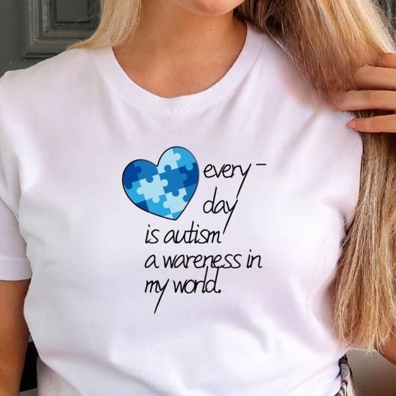 Autism Awareness Heart Puzzle Graphic Cotton TShirt Supportive Unisex Crew Neck Outdoors High Quality Cotton Shortsleev Tees