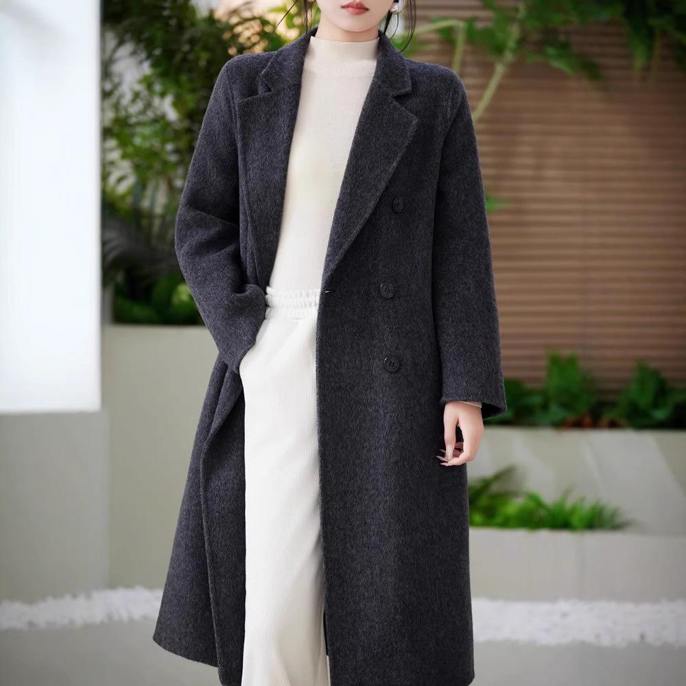 

Women s Double-Faced 100% Wool Extra Long Loose Overcoat with Suit Collar L (for 150-170 kg)