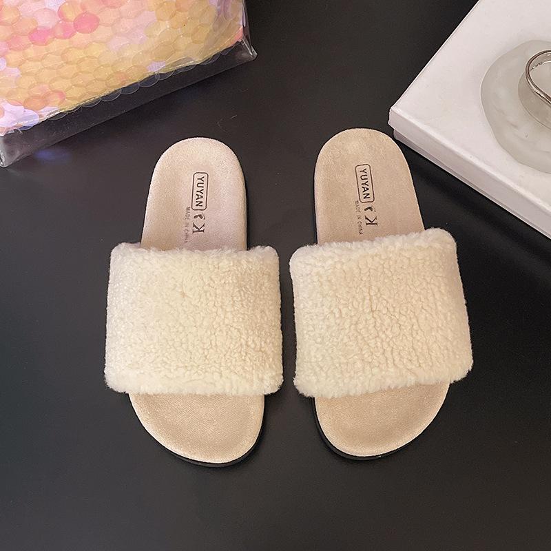 Simple casual daily one-word drag in autumn 2025 new outer wear thick-bottomed open-toed comfortable home fluffy slippers