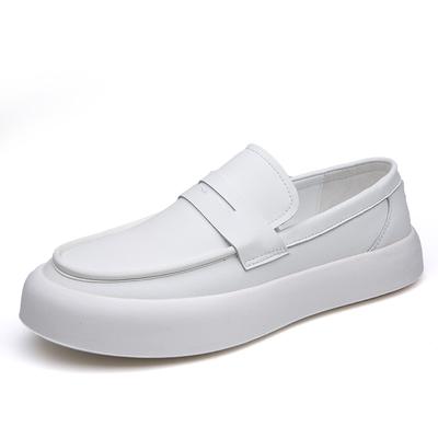 Original Design Hohe Qualität Britischer Streetstyle Klassische Schwarz Weiß Echtleder Slipper Für Herren Tägliche Freizeitschuhe