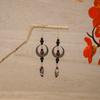 Vintage Chinese Wooden Tassel Hairpin and Crescent Bead Hanfu Earrings