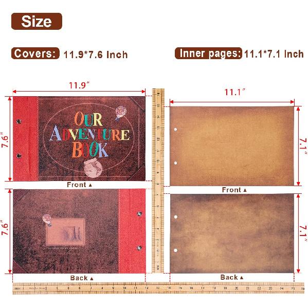Our Adventure Book Scrapbook Album 11.9 X 7.6 Inch 80pages,3d Retro Embossed Letter Leather Cover Movie Up,Memory Book For Couples,Gifts For