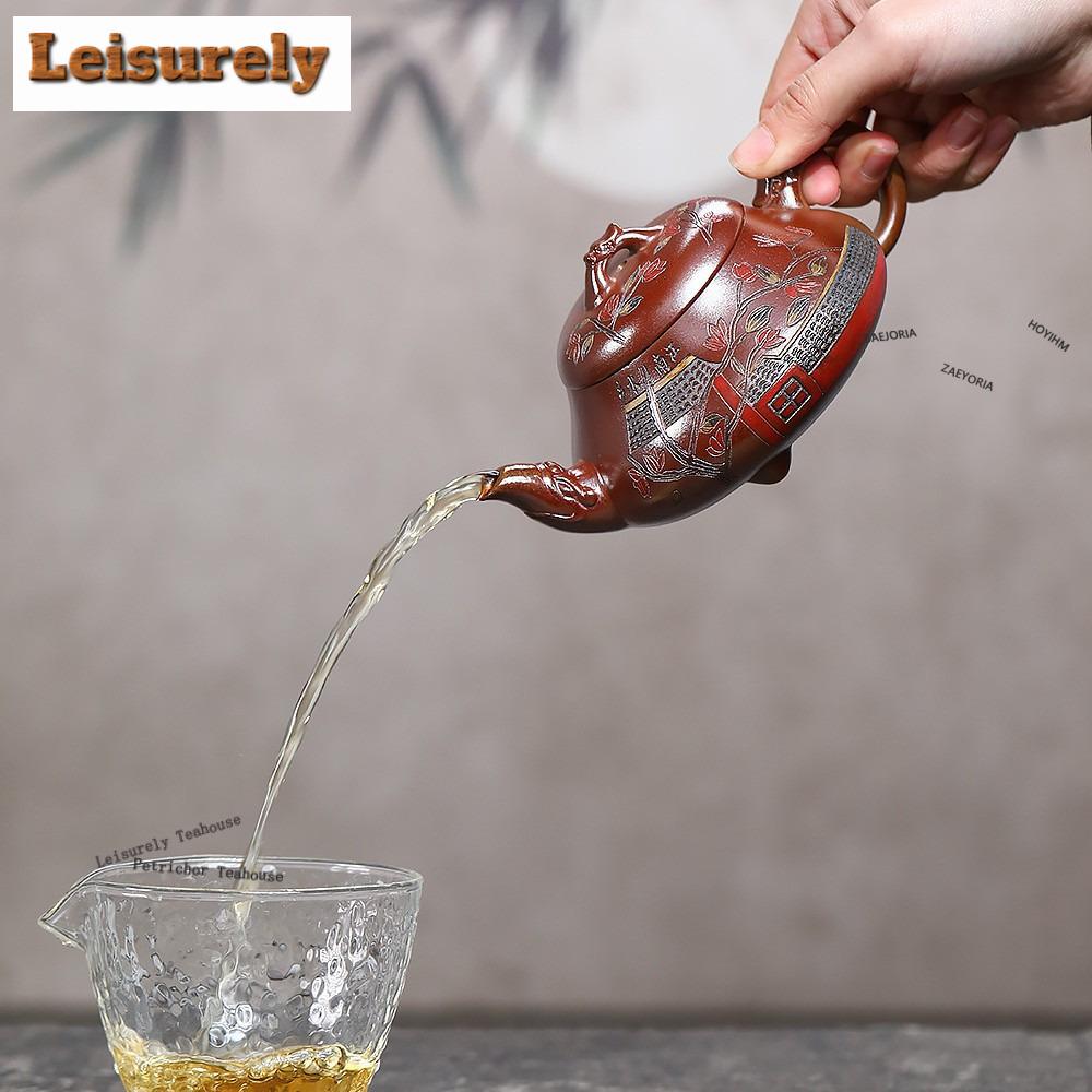111ml Vintage Yixing Purple Clay Teapots Famous Master Handmade Han Tang Stone Scoop Pot Raw Ore Section Mud Kettle Zisha Teaset