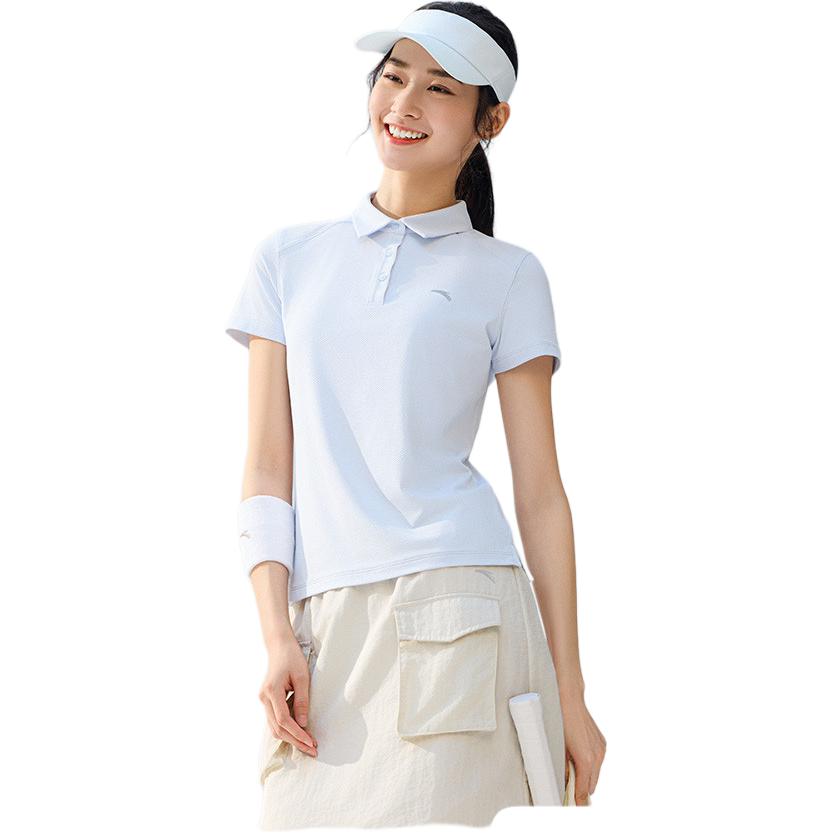 Anta Comfortable Simple Versatile Solid Color Slim Fit Lightweight Sports Polo Shirt Women Tops Sunrise-Green 962527122-4