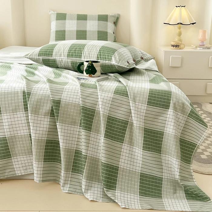 2025 new raw cotton old coarse cloth bed sheet single piece summer button pillowcase quilt sheet skin-friendly three-piece set