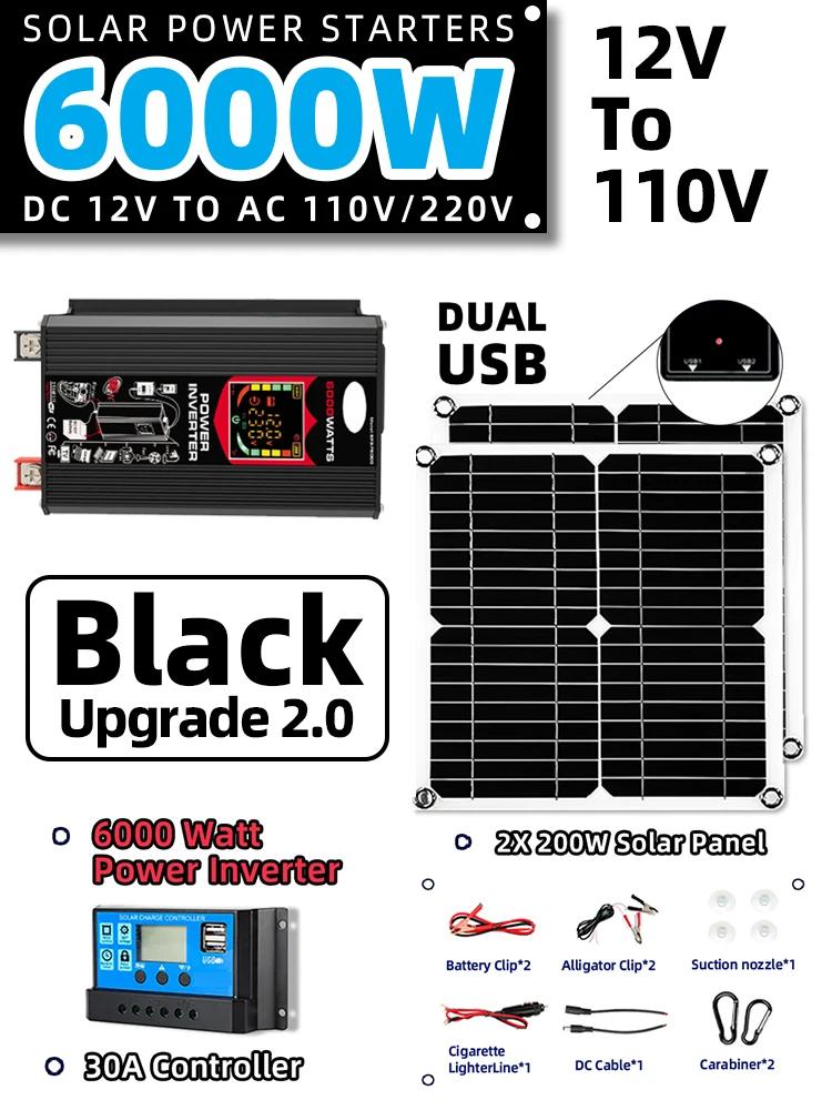 6000W Solar System Inverter 30A Controller 2*200W Solar Panel solar panel 220v full set for house Camping For Car RV