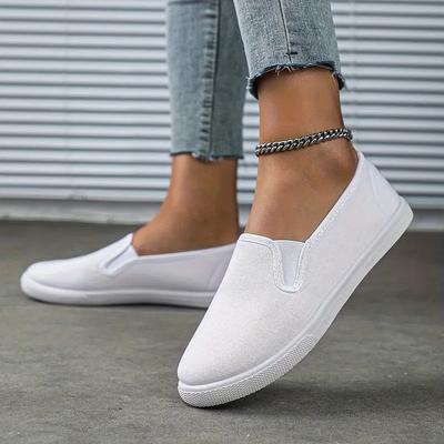 Weiße Schuhe für Herren und Damen, Segeltuchschuhe mit flachen Absätzen, Überschuhe für Damen, Plattfüße, Ein-Fuß-Treten, lässige Boardschuhe für Paare