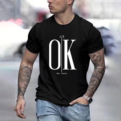2026 Men's Street Ok Letter Print T-shirt Summer Men's Casual Short Sleeve Tops Oversized Hipster T Shirts Clothing New Menswear