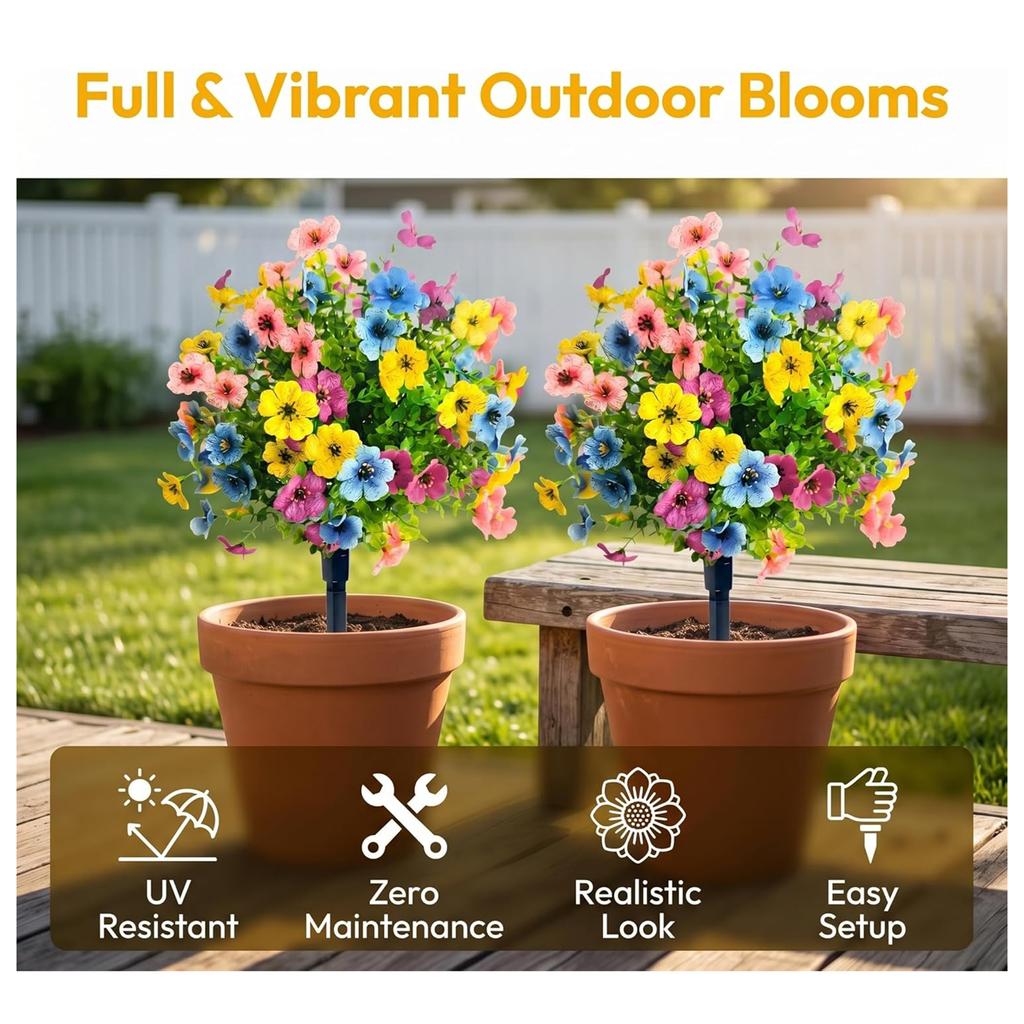 Outdoor Artificial Flowers with Ground Stakes Artificial Petunias Lifelike Decorative Flowers for Garden Yard Planter and Porch