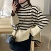 Korean Turtleneck Long-sleeve Knitted Pullover Women's Autumn Winter Loose Color Blocked Stripes Sweater Jacket Y2k Top Female