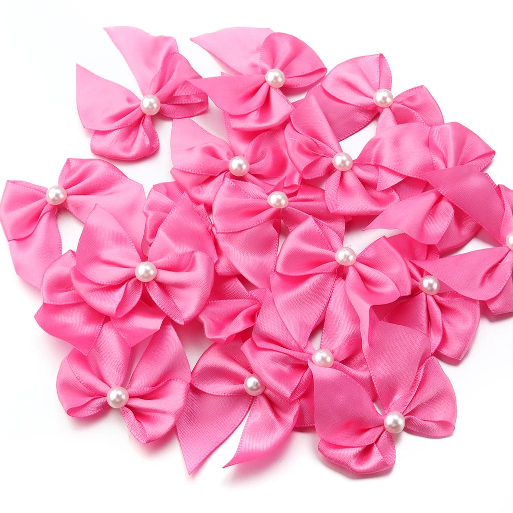 20pcs Polyester Satin Ribbon Bows 5.5x6cm Colorful Half Bead Hand Tied Bowknots For DIY Crafts Party Clothing Headwear Finding