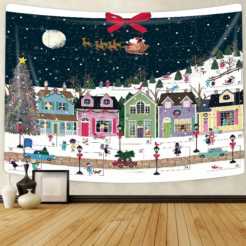 Noel Baskılı Polyester Goblen Duvar Asılı Oturma Odası Yatak Odası Yurt Odası Dekor Ev Dekor Plaj