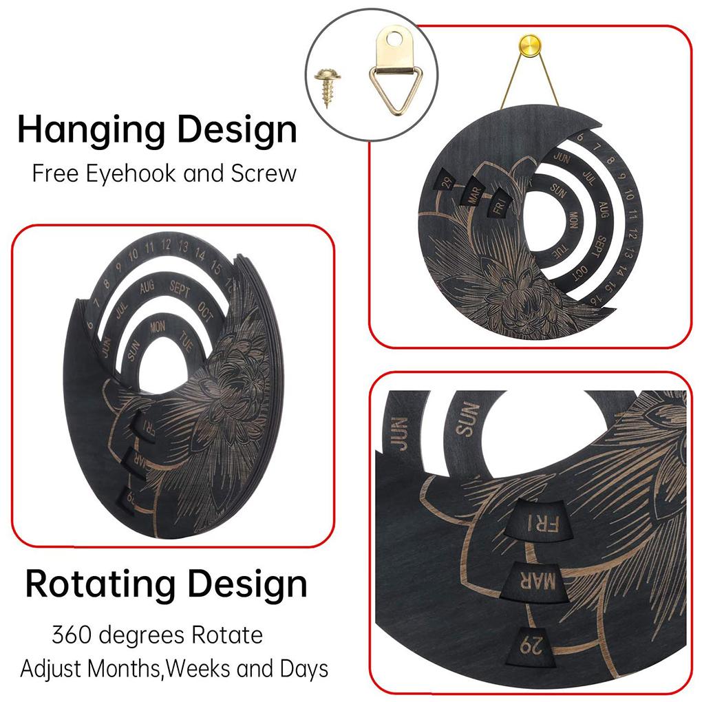 Hanging Calendar Wooden Rotatable Calendar Wall Mounted Living Room Decoration Home Supplies