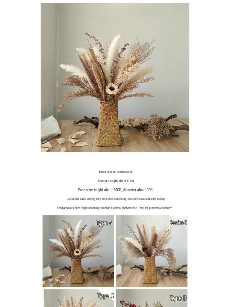 Artistic Retro Reed Dried Flower Bouquet for Home or Store Display