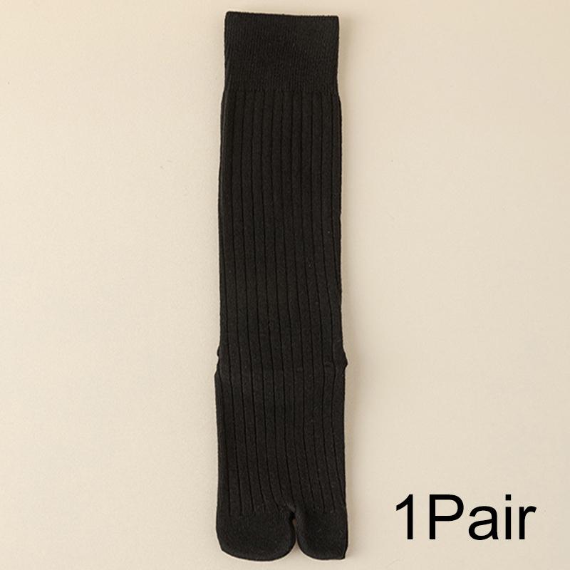 1Pair Vertical Bar Sweat Absorption Knitted Anti Friction Two Finger Socks Personality Cotton Medium Length Tube Split Toe Socks