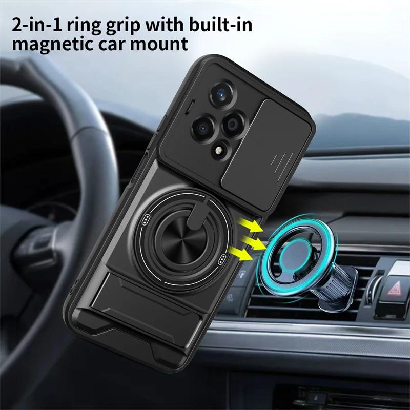 For Honor 200 Lite 5G Case Armor Silicone PC Magnetic Ring Holder Back Cover for Honor200 200Lite Slide Camera Shockproof Funda