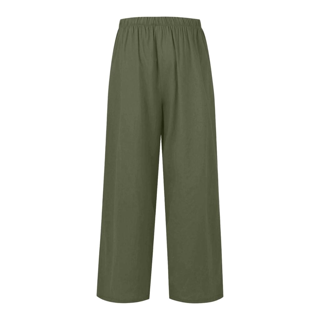 Damen Leinen Lockere Freizeit Hose mit Kordelzug Weite Beine