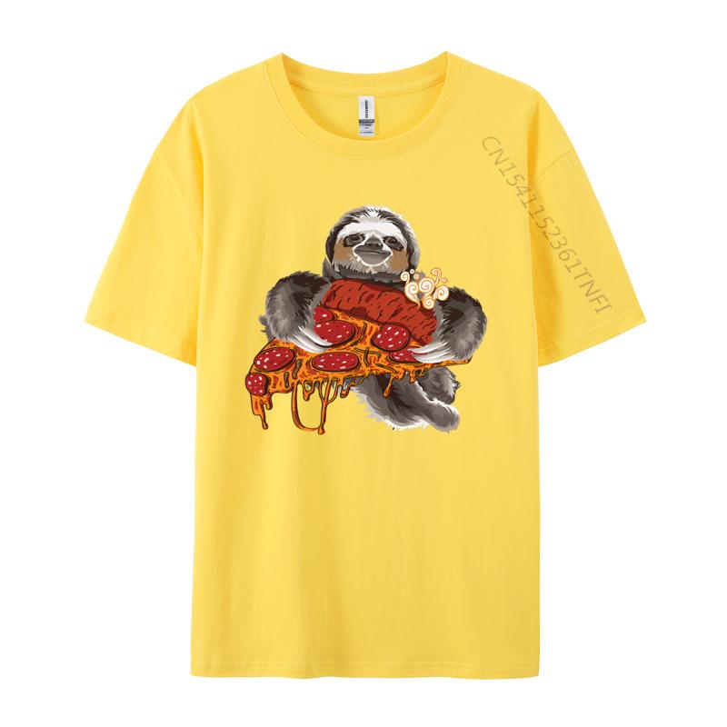 Sloth Holding Pepperoni Pizza Funny TShirt Tee Top Camisas Men Casual Clothing Gift Newest Tshirt Streetwear