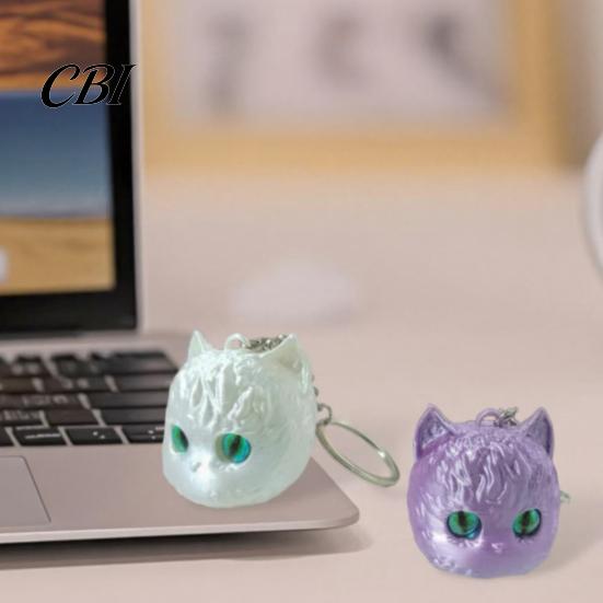 Cat Bag Charm 3D Printed Head Keychain, Cute Kawaii Kitten with Pearlescent Finish & Bright High-end Accessory Green Eyes, Lightweight Animal Pendant