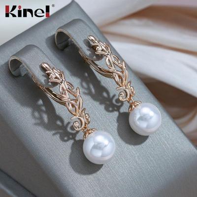 Perlové dlouhé visací náušnice pro ženy Visací náušnice Kinel Rose Gold