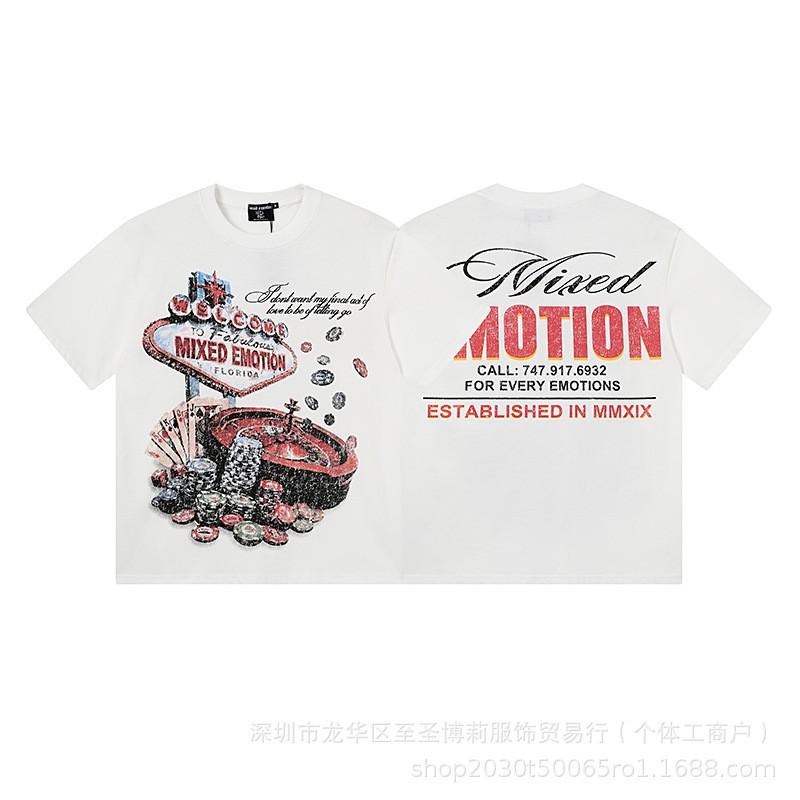 Unisex Vintage American Style Loose Fit Cotton Tee With Embellished Letter Print Round Neck Short Sleeve