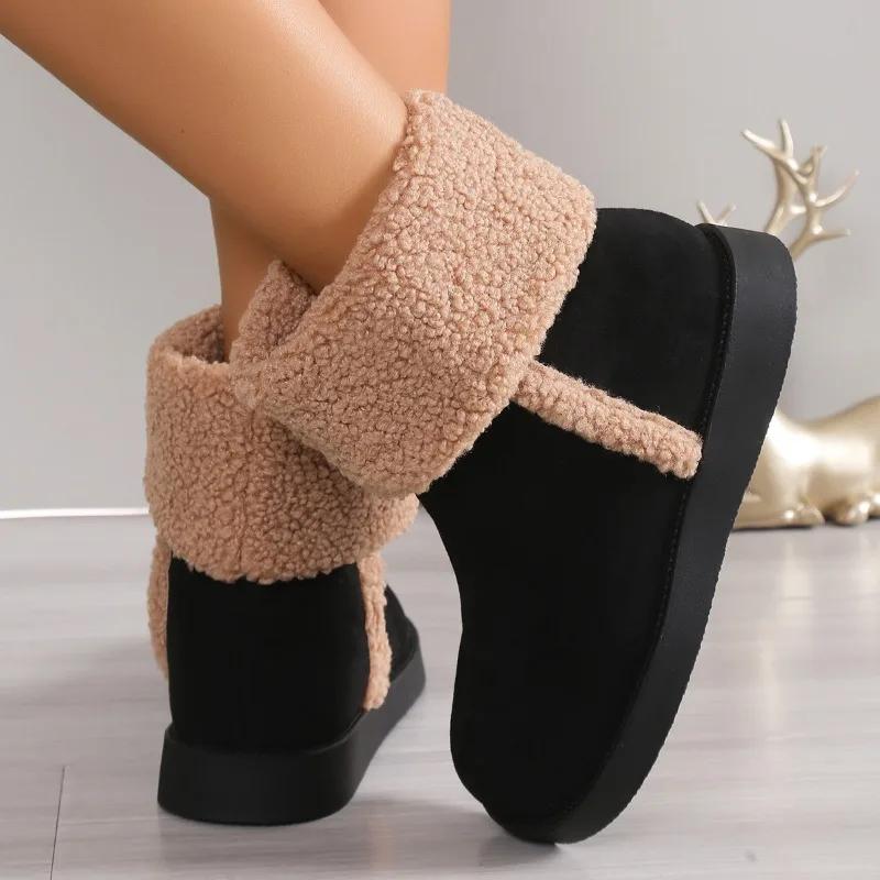 Nové módní sněhule s kulatou špičkou Lehké a všestranné Plochý podpatek Jednobarevné Dámské boty Pohodlné na nošení