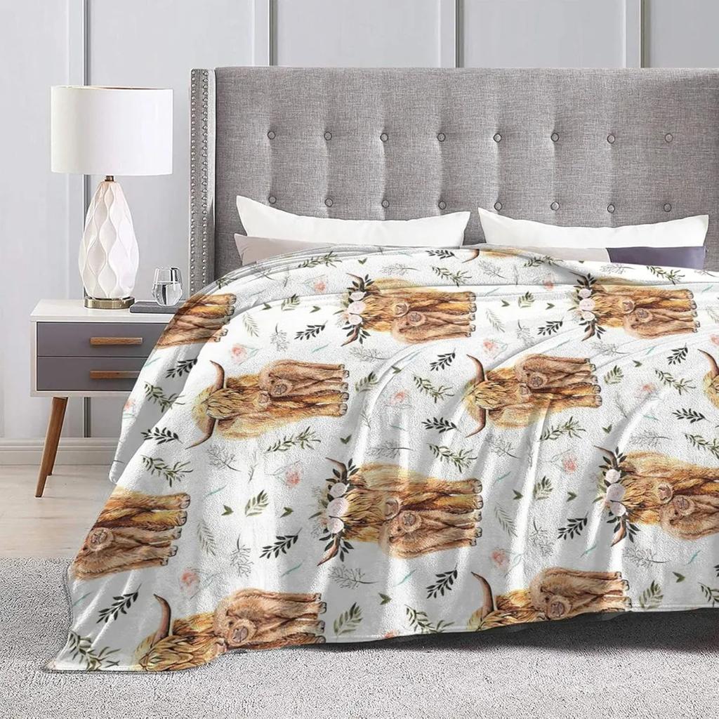 Hochlandkuh-Print Decke und Überwürfe Niedliches Bauernhoftier Kuh Geschenke Weiche Warme Bettwäsche Decke für Mädchen Kinder Erwachsene Sofa Reise