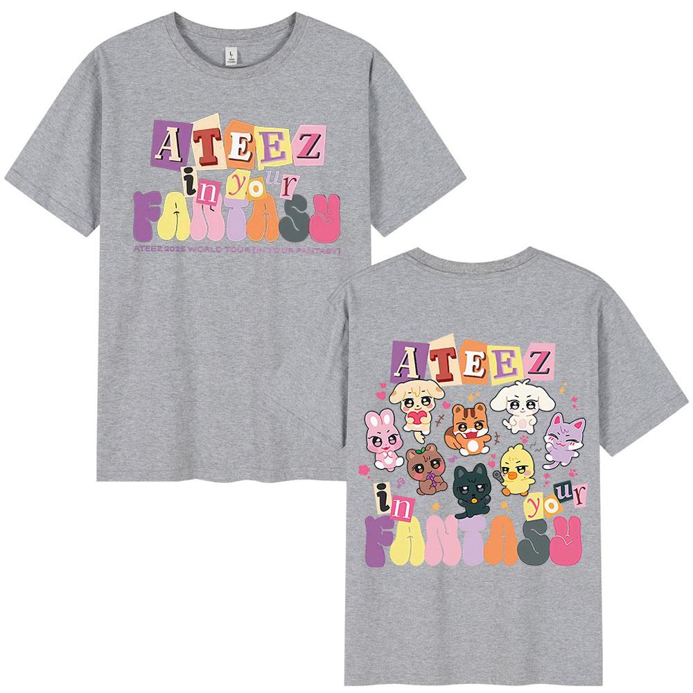Cute Ateez 2025 World Tour in Your Fantasy T Shirt Fan Gifts Korean Kpop Fashion T-shirt Men Women Cotton Short Sleeve T-shirts