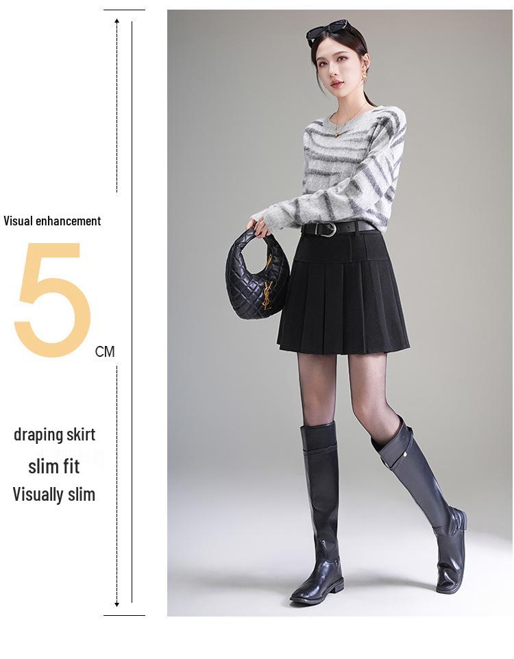 Women's 2025 Autumn/Winter High-Waisted Pleated Wool A-line Mini Skirt