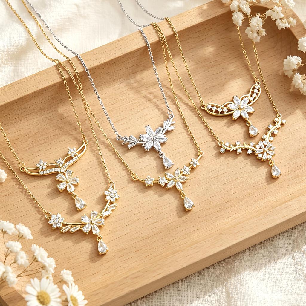 New Style Small Flower-shaped Drop Necklace for Women, V-shaped Neck Chain, Exquisite and High-end Accessory