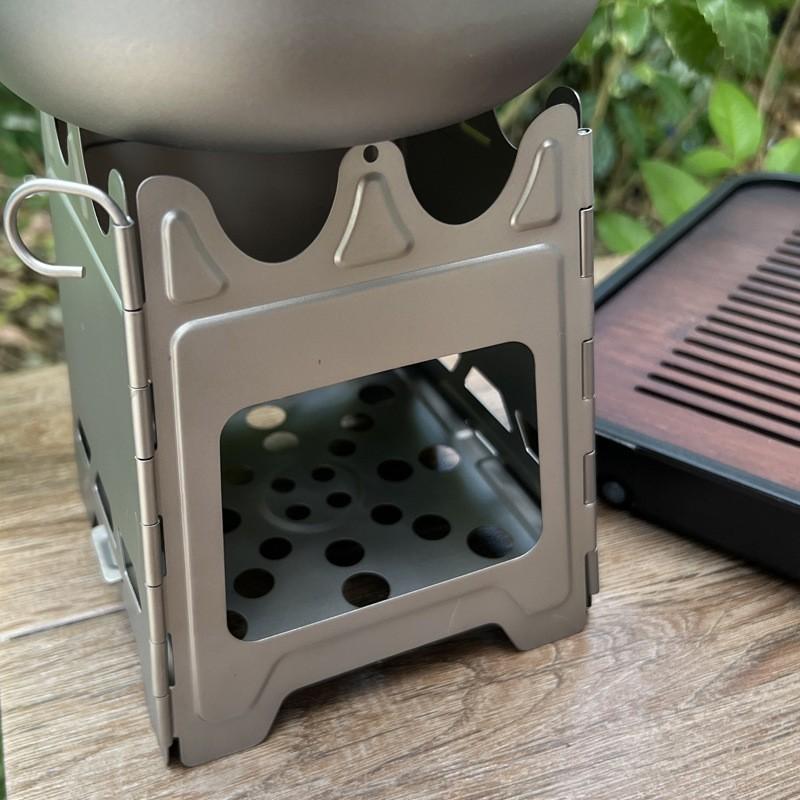 Portable Titanium Wood-Burning Stove Camping Hiking Outdoor Cooking Windproof Charcoal Grill 5 People