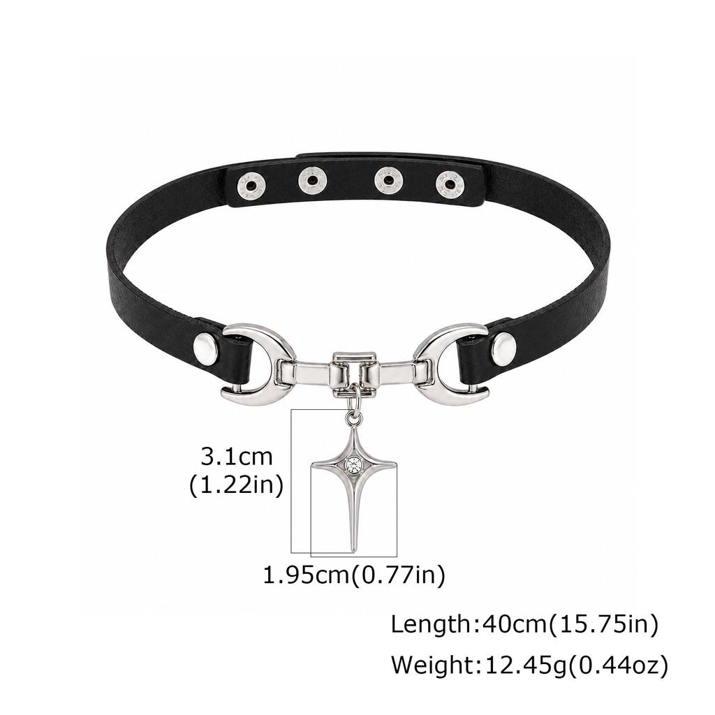 Punk Y2K Style Star Pendant Choker Necklace for Women Men, Vintage Charm PU Leather Collar Necklace, Party Gothic Jewelry Gift