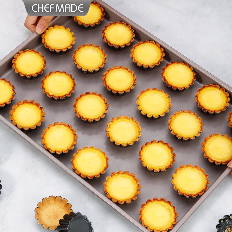 Xuechu 2.5" Non-stick Corrugated Egg Tart Molds, Set of 12, Round Bottom