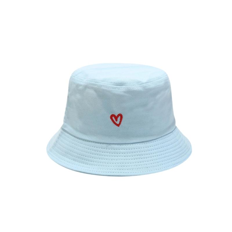 Embroidered Cotton Fisherman Hats for Women Girls Stylish Heart Design Beach Sun Protection Adjustable Fit
