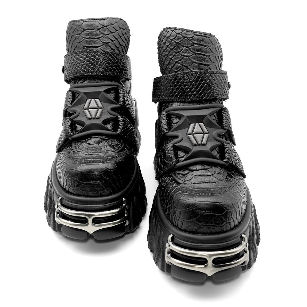Punk Platform Boots Women Black Snake Print Chunky Sole High Top Shoes