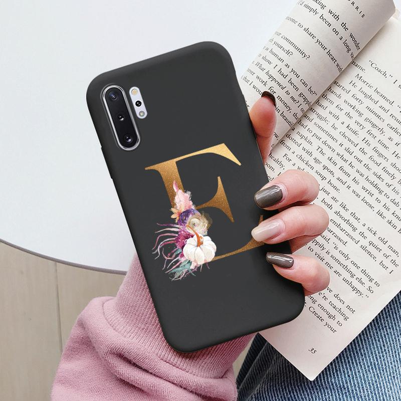 For Samsung Galaxy Note 10 Note10 Plus Case Flower Gold Letter A Z Shockproof Soft Silicone Phone Cover For Samsung Note 10+ Bag