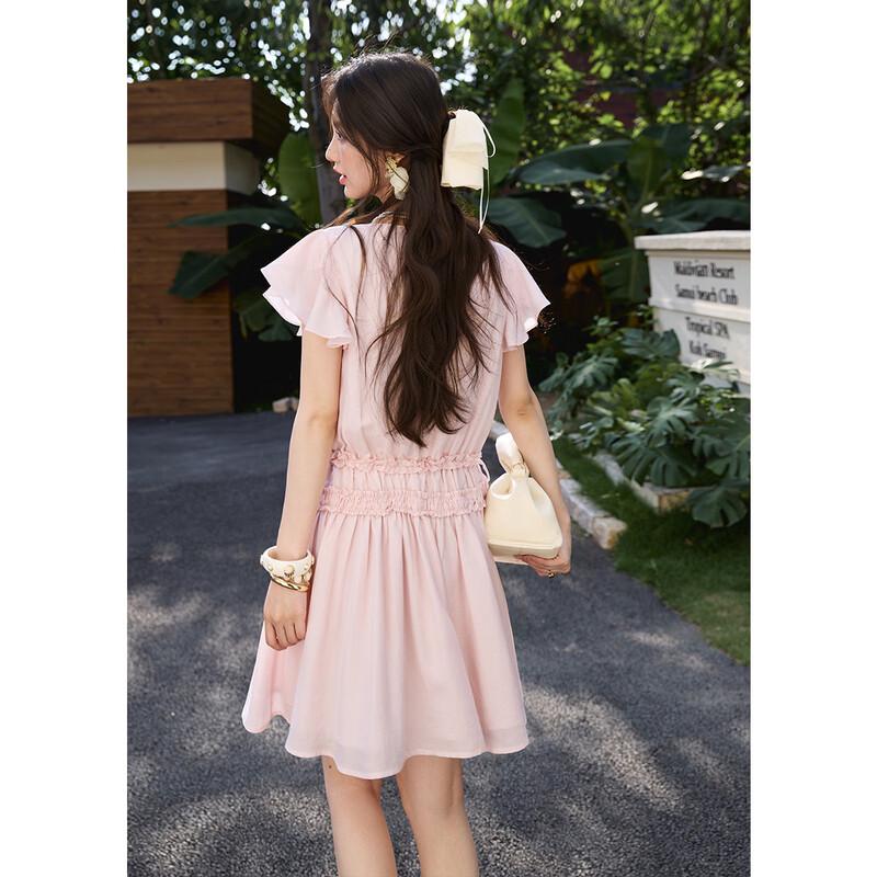 Mishow Pink Ruffle Flutter Sleeve Mini Dress