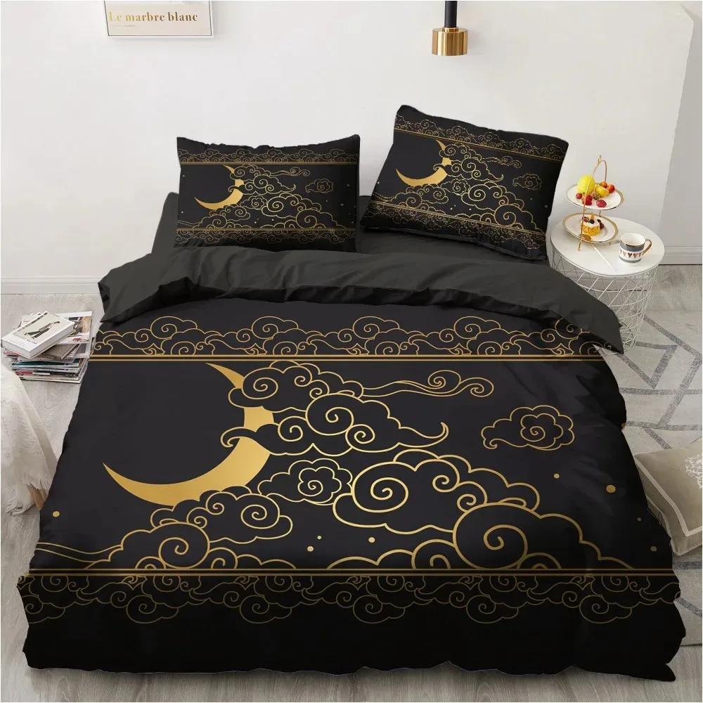 3D Black Only Gold Design Printed Duvet Cover Set Bohemia Luxury High-End Black Bedding Sets Quilt Comforter Cover Set Full Size