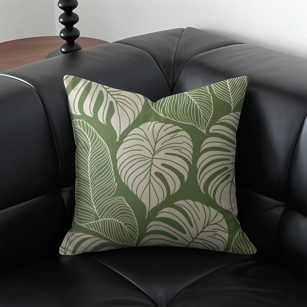 Modern Green Leaf Pillow Natural Style Cushion Cover Pillow Case Anti-Dustmite Invisible Zipper Silky Plush Cushion
