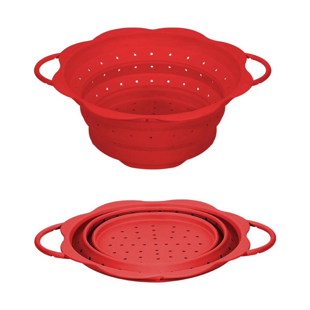 Collapsible Round Silicone Colander Large and Small Sizes for Kitchen Use High Temperature Resistant Strainer Basket with Handles