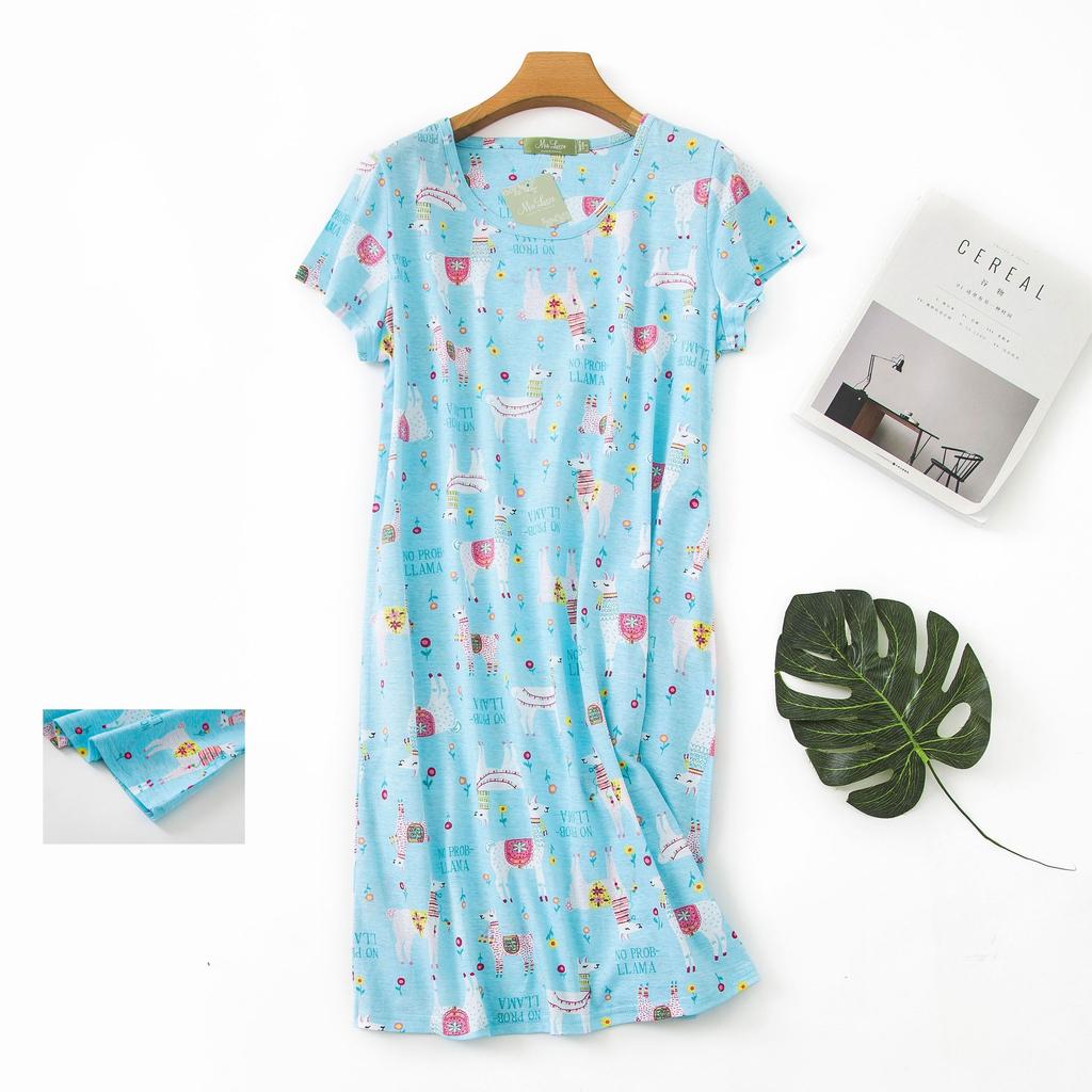 Plus Size Summer Women Nightdress Short Sleeve Cute Cartoon Sleepwear Sweet O Neck Nightgowns Pyjamas Lady's Cotton Sleepdress