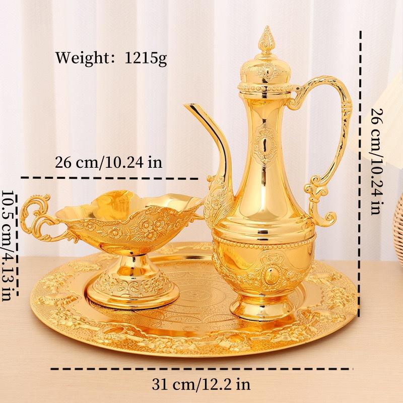 

European Wine Set,Alloy Home Wine Pot Wine Glass Bowl Set, Exquisite Golden Wine Glass, Wine Pot Wedding Room Decoration, 1Set L