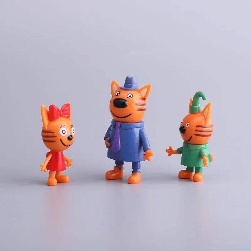 5Pcs/Bag 6-8Cm Russian Cartoon Anime Kid-E-Cats Action Figure Baking Decor Cake Figurine Three Little Kittens Model Cat Kids Toy