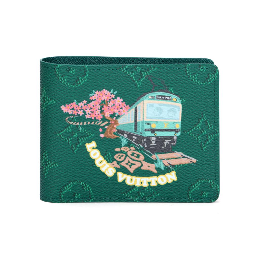 Louis Vuitton X Nigo Slender Logo Pattern Print Monogram Coated Canvas Wallet Men Wallet Green M25986