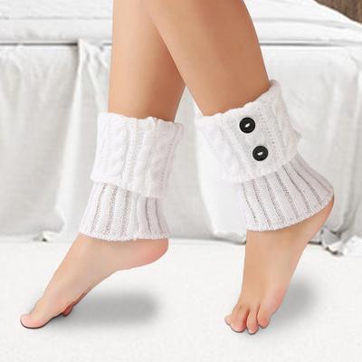 1 Pair Winter Ankle Covers Knitted Anti-slip Solid Color Button Decor Elastic Twisted Texture