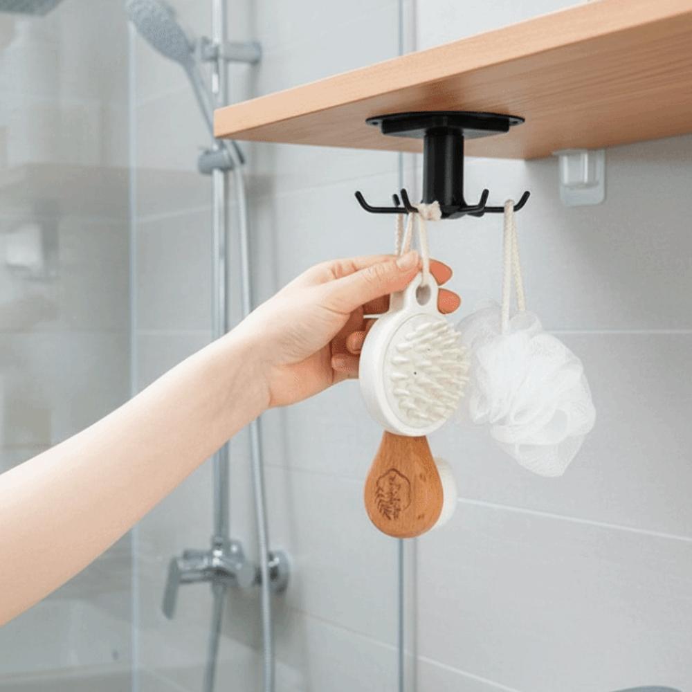 360 Degrees Rotating Storage Rack 6-Claw No Punching Wall-Mounted Hooks Multifunctional Kitchen Kitchenware Organizer Shelves