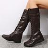 Winter Boots for Women Combat Cowboy Knee High Long Artificial Leather Platform Shoes Black Gothic Rock Punk Solid Women's Boots
