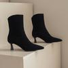 Women's High-heeled Short Boots Spring and Autumn Pointed-toed Thin-heeled Simple Large-size Short Boots