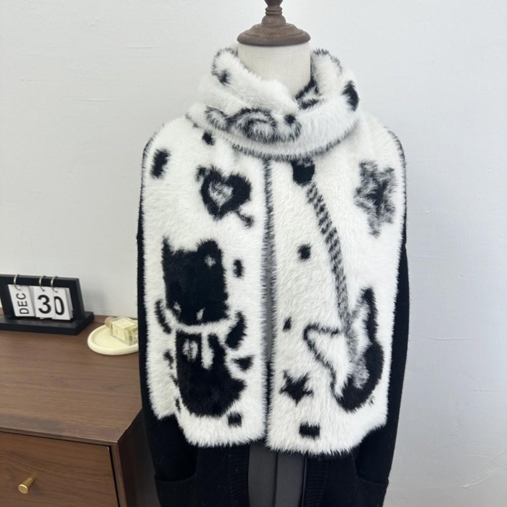 Cat Winter Scarf Warm Pashmina Cute Mink Wool Scarf  Women