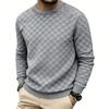 Mens American Heavyweight Loose Casual Checkerboard Jacquard Crew Neck Long Sleeve Sweatshirt